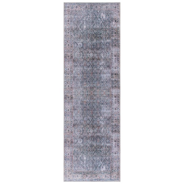 Tucson 3 ft. x 12 ft. Green Blue/Beige Distressed Ornate Washable Runner Rug