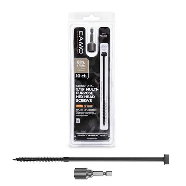 CAMO 5/16 in. x 8 in. Hex Head Multi-Purpose Hex Drive Structural Wood Screw - PROTECH Ultra 4 Exterior Coated (10-Pack)