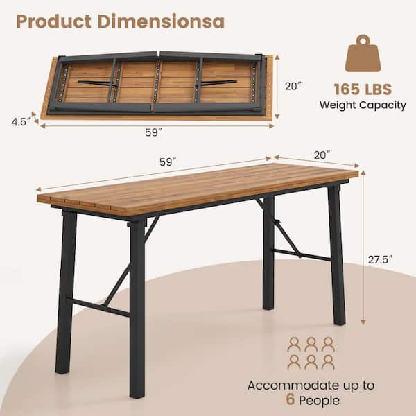 FORCLOVER 59 in. Folding Brown Acacia Wood Picnic Table with