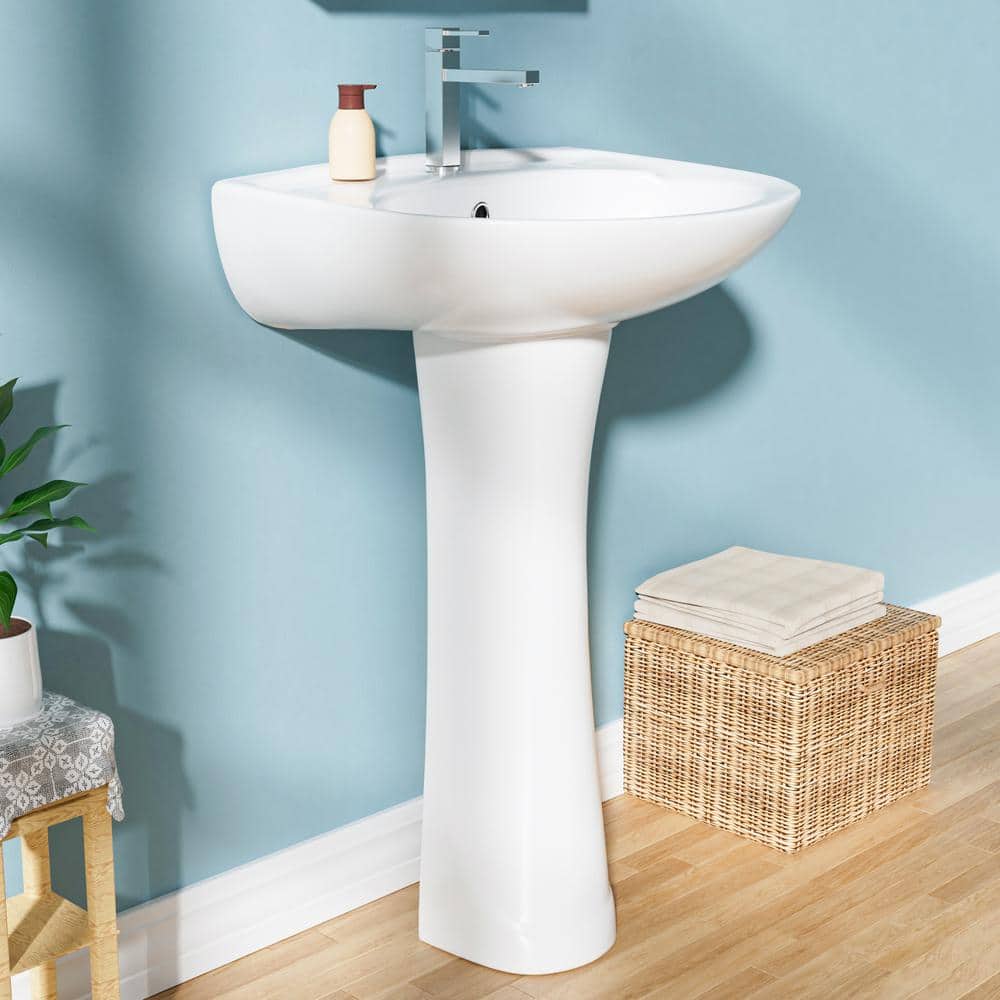 20 in. White Ceramic U-Shape Pedestal Sink with Overflow Drain