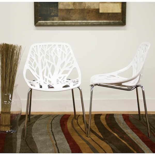 Baxton Studio Birch Sapling White Plastic Dining Chairs Set of 2