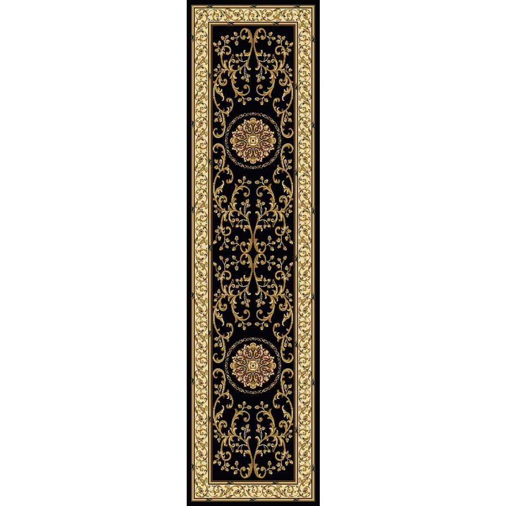 Noble Black 2 ft. x 8 ft. Traditional Medallion Oriental Area Rug