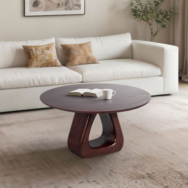 34 in. Brown Round Wood Coffee Tables