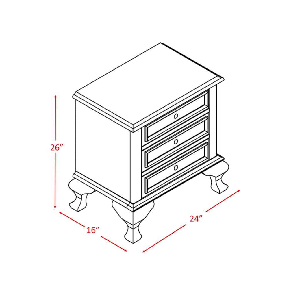 White 3-Drawer Transitional Nightstand with Crystal Knobs