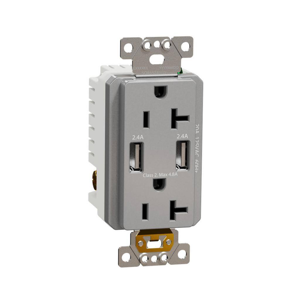 X Series 20 Amp 125-Volt Tamper Resistant Indoor USB A/A 4.8 Amp Duplex Decorator Outlet Back Wire Clamps Matte Gray price history on PriceWatchPro