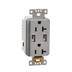 X Series 20 Amp 125-Volt Tamper Resistant Indoor USB A/A 4.8 Amp Duplex Decorator Outlet Back Wire Clamps Matte Gray