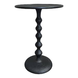 Shae 15 in. Matte Black Round Metal Side End Table with Hammered Texture and Turned Pedestal Post