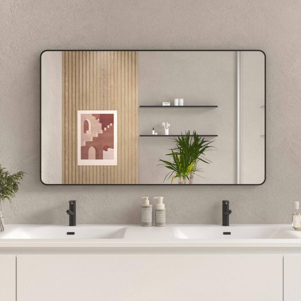 Black 60 in. W x 36 in. Modern Rectangular Wall Mirror, Bathroom Vanity Mir