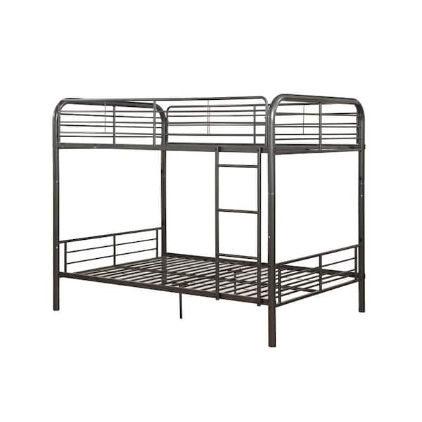 ANBAZAR Grey Full Over Full Metal Bunk Bed with Ladder, Industrial Full/Full Metal Bed