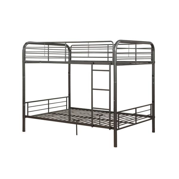 ANBAZAR Grey Full Over Full Metal Bunk Bed with Ladder, Industrial Full