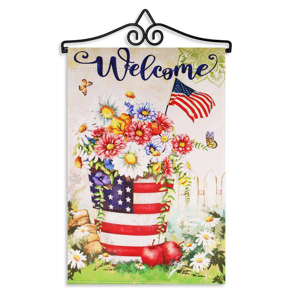1 ft. x 1.5 ft. Polyester Welcome USA Flag Flower Pot 2-Sided Garden Flag with 1.2 ft. Black Iron Hanger price history on PriceWatchPro