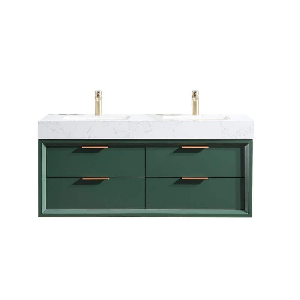 48 in. W x 21 in. D x 21 in. H Floating Bath Vanity in Green with White Eng