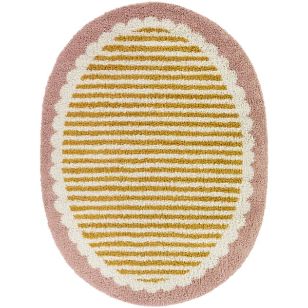 Linnea Orange/Pink 5 ft. 3 in. x 6 ft. 11 in. Oval Scallop Border Area Rug
