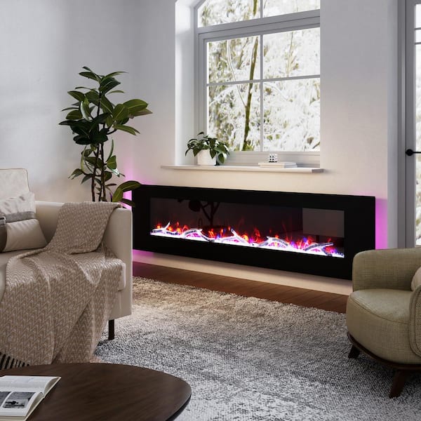 72 in. 1500W Wall-Mount Fireplace in Black with Multicolor Flame