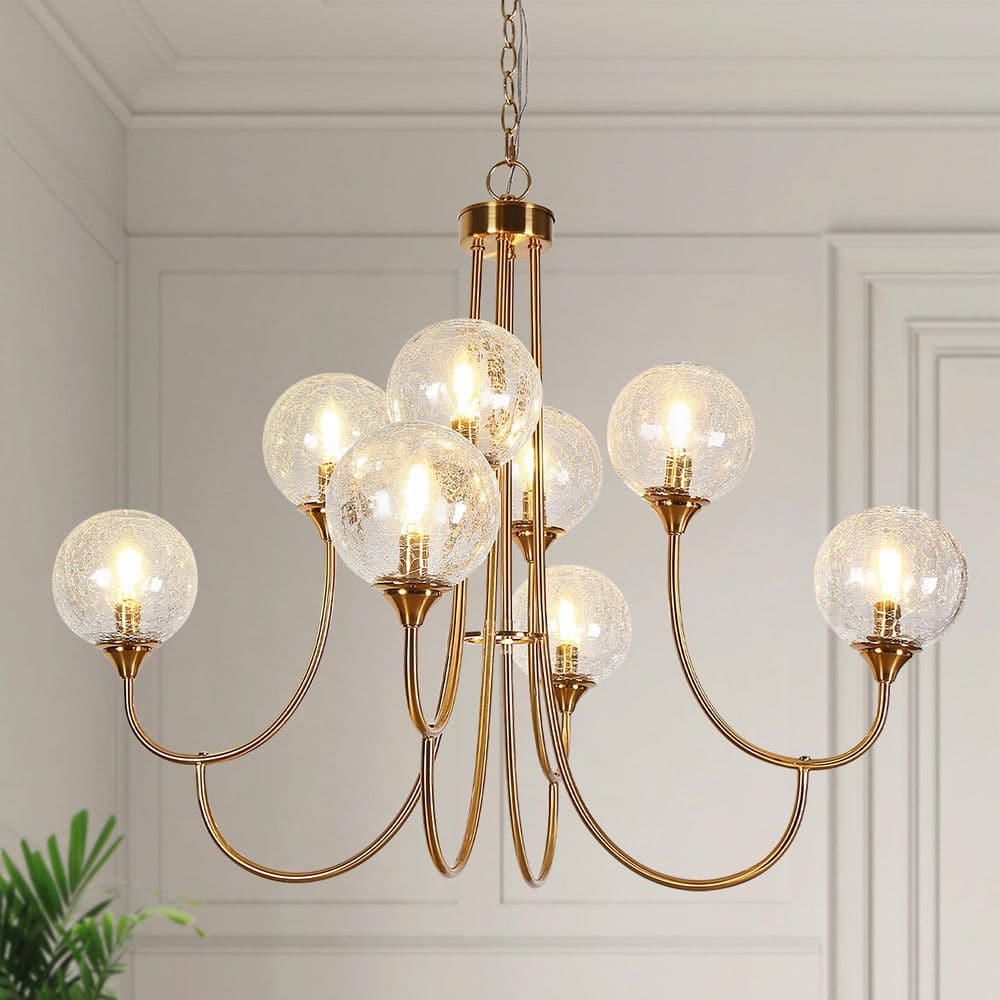 LNC 36.6 in. Modern Chandelier Brass 8-Light Candlestick