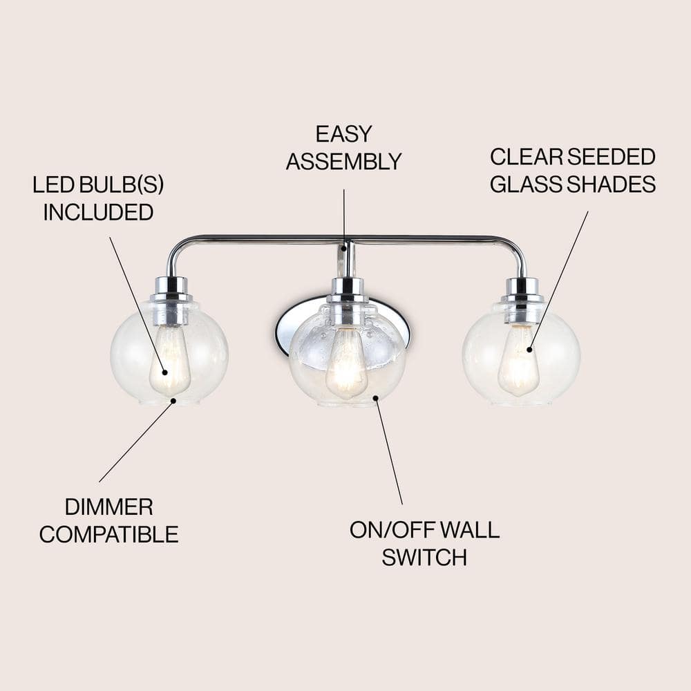 Chrome Sandrine 26.25'' 3-Light LED Vanity Light with Glass Shade