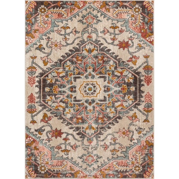 Well Woven Mystic Gwendolyn Modern Bohemian Vintage Medallion Blush 3 ft. 11 in. x 5 ft. 3 in. Area Rug