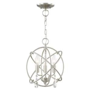 Cahill 12.625 in. 3-Light Brushed Nickel Convertible Mini Chandelier/Semi Flush with Crystals