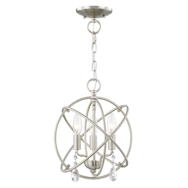 AVIANCE LIGHTING Cahill 12.625 in. 3-Light Brushed Nickel Convertible Mini Chandelier/Semi Flush with Crystals