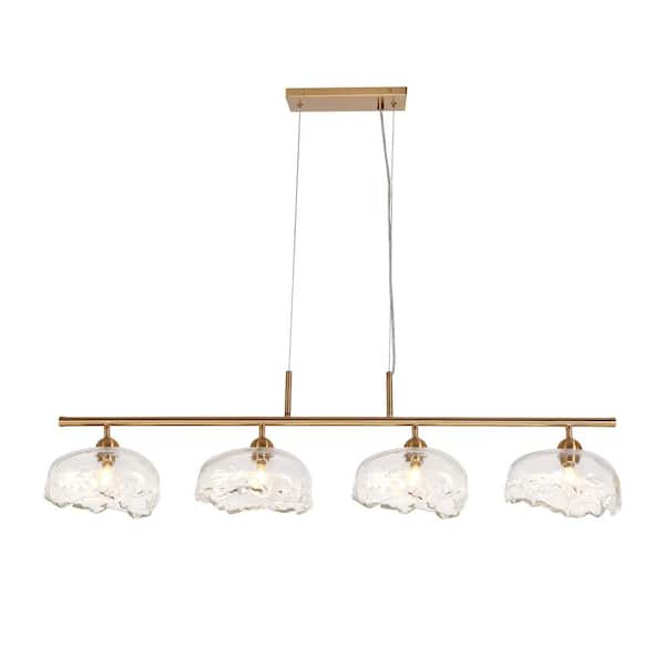 LNC Ranunculus 4-Light Plating Brass Island Chandelier with Clear Glass Shades and No Bulb Included