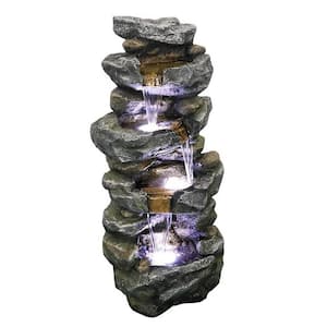 13 in. W Outdoor Resin Rock Fountain With LED Light in 3-Crock