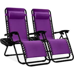 Purple Metal Zero Gravity Reclining Lawn Chair with Cup Holders (2-Pack)