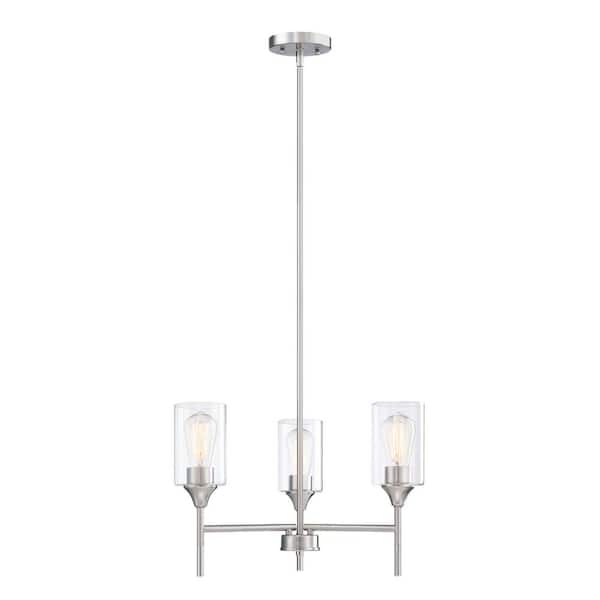 Reeca 21 in. 3 light Brushed Nickel Clear Glass Shade Chandelier for Kitchen Island with No Bulbs Included