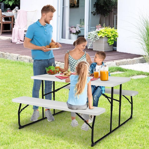 Gymax Folding Picnic Table and Bench Set for Camping BBQ with