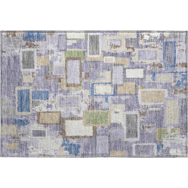 Mayfield Premium Machine Washable Abstract AMF2246 Purple 2 ft. x 3 ft. Accent Rug