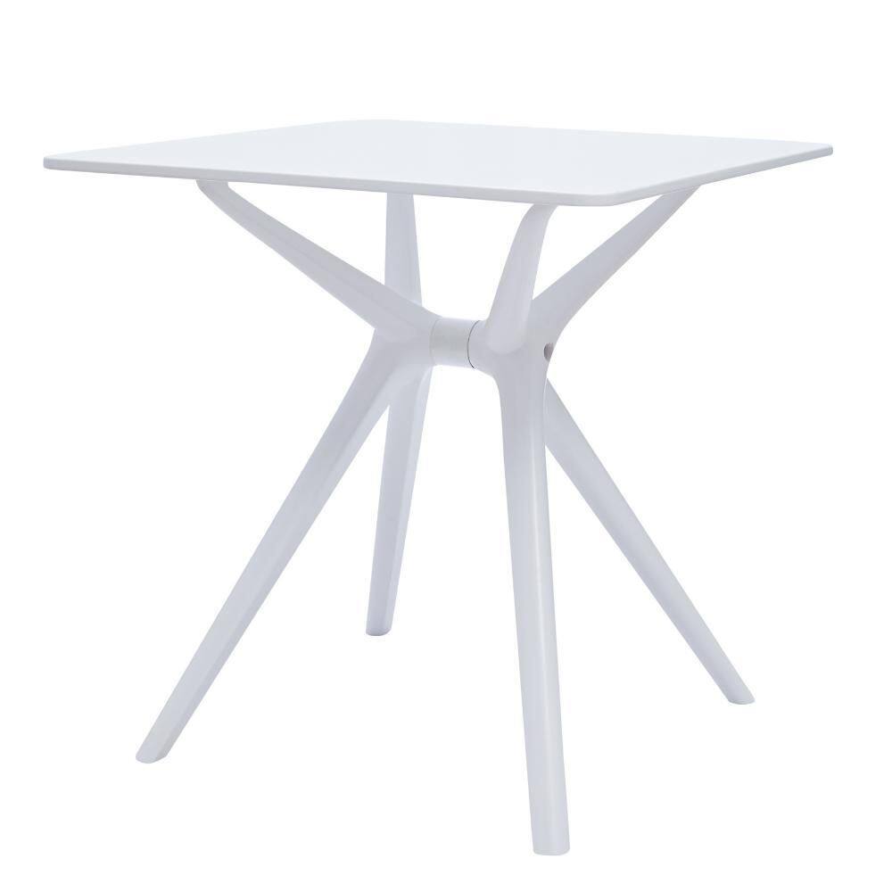 Filia White Rectangular Plastic 29 in. Outdoor Dining Table with Tapered Legs