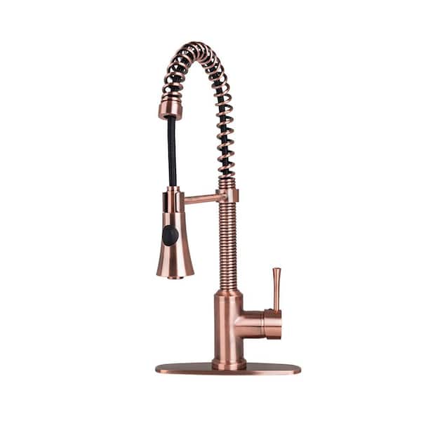 Fontaine by Italia Single-Handle, 3-Hole Residential Spring Coil Pull-Down Sprayer Kitchen Faucet with Deck Plate in Antique Copper