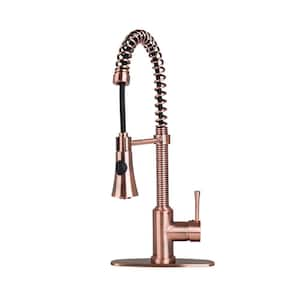 Residential Single-Handle Spring Coil Pull-Down Sprayer Kitchen Faucet in Antique Copper with Deck Plate