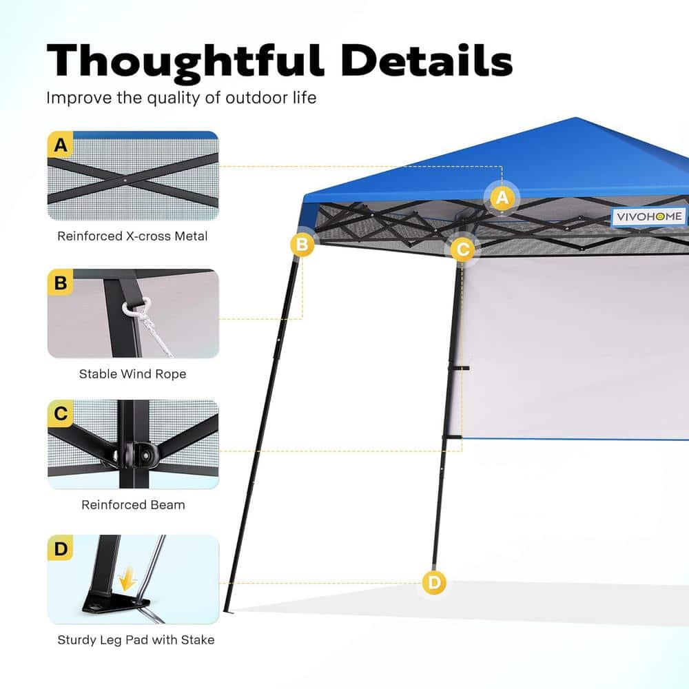 8 ft Blue Steel Adjustable Height Pop-Up Canopy Tent