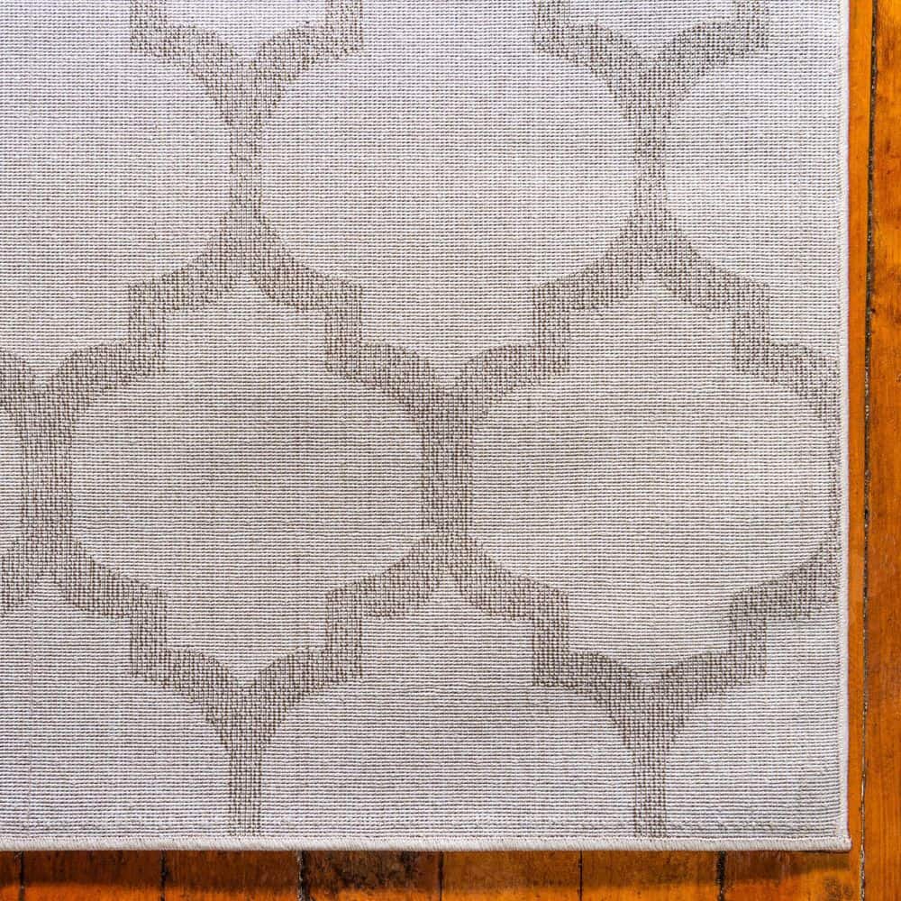 Beige and Light Brown Trellis Synthetic Area Rug