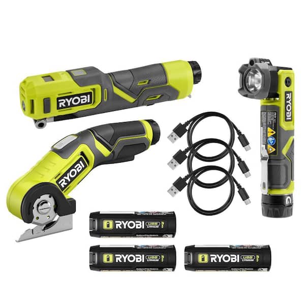 USB Lithium 3-Tool Combo Kit w/ Power Cutter, Flashlight, Inflator, (3) 2Ah USB Lithium Batteries, & (3) Charging Cables