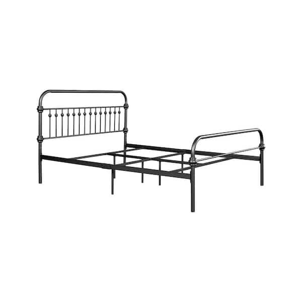 Homy Casa 86.4 in. Metal Standard Black Queen Platform Bed Foundation with Headboard