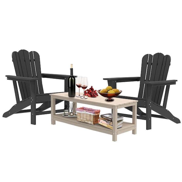 Tunearary 1-Piece Resistant Outdoor Plastic Adirondack Chair in Black for Patio Deck Garden