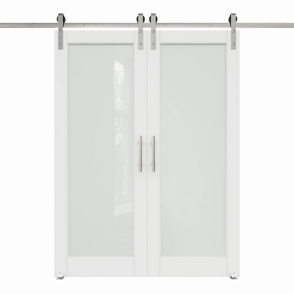 60 in. x 80 in. 1-Lite Tempered Frosted Glass White Finished MDF Sliding Barn Door with Hardware Kit Nickel price history on PriceWatchPro