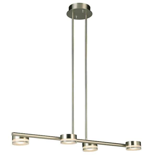 Eglo Transton 4-Light Integrated LED Brushed Nickel Linear Island Pendant with Frosted White Acrylic Shades
