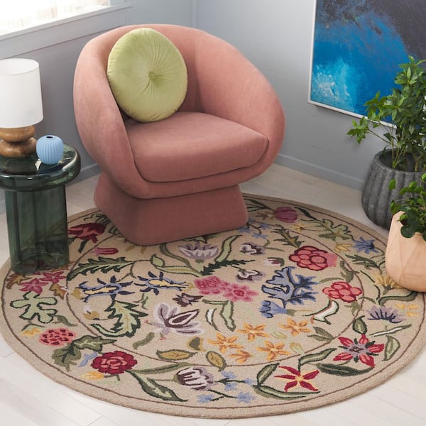 Chelsea 6 ft. x 6 ft. Beige/Pink Oversized Floral Round Area Rug