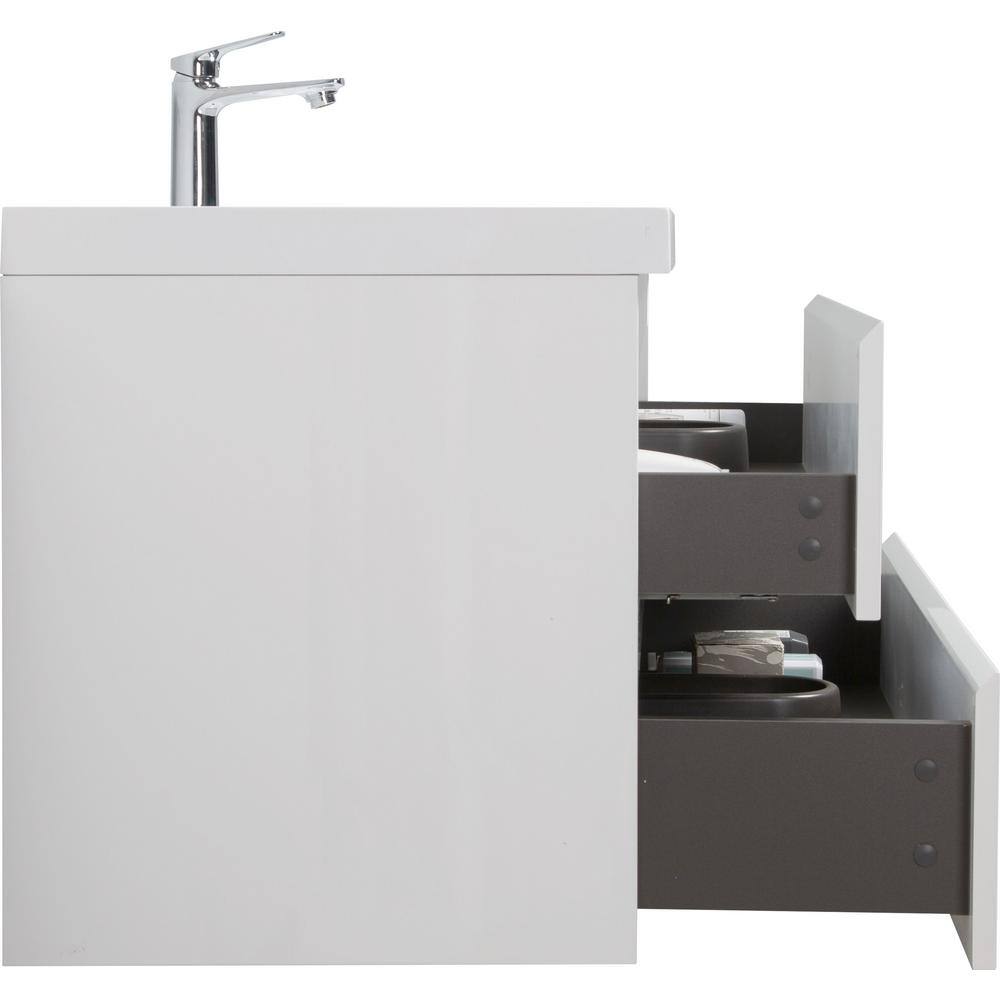 42" Glossy White MDF Floating Bathroom Vanity with Resin Sink