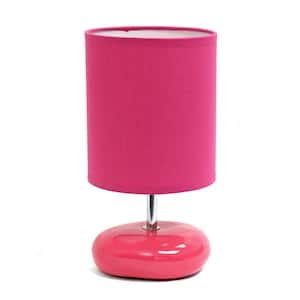 10.24 in. Pink Traditional Mini Round Rock Table Lamp Set with Pink Fabric Shade (Set of 2)