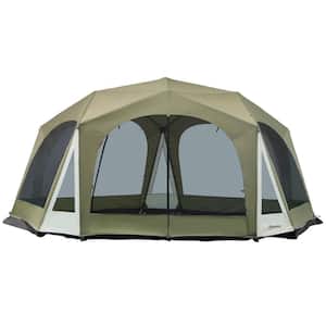 Screen House Room 18 ft. x 17 ft. Outdoor Camping Tent, 20-Person Army Green Canopy Tent with 8 Mesh Windows 2-Doors