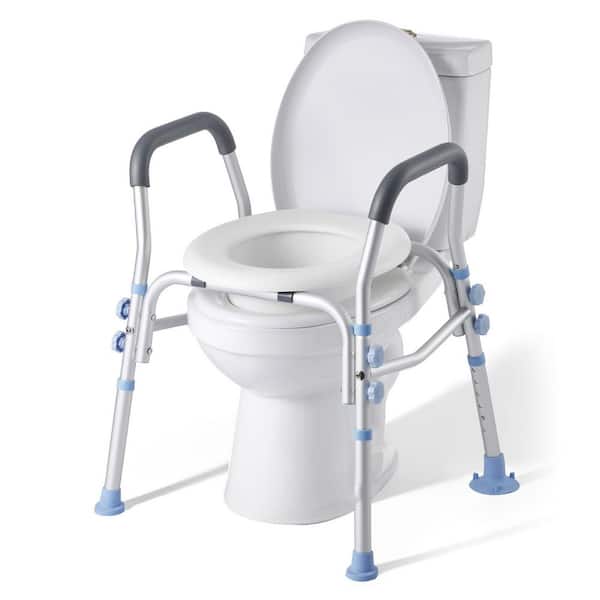 Raised Toilet Seat with Arms, 300 lbs. Capacity, Adjustable Height, Widened Commode Riser with Handles & Splash Guard