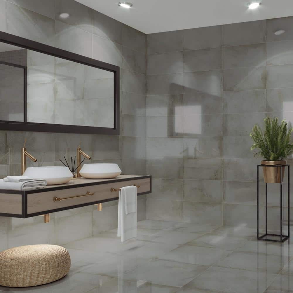Angela Harris Graphite Gray Polished Porcelain Bullnose Tile Trim