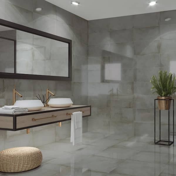 Angela Harris Fuller Graphite Gray 2.95 in. x 23.62 in. Semi-Polished Porcelain Wall Bullnose Tile Trim