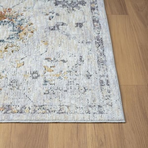 Classic Gray/Blue 7 ft. 9 in. x 9 ft. 9 in. LR82470 Traditional Bordered Indoor Area Rug