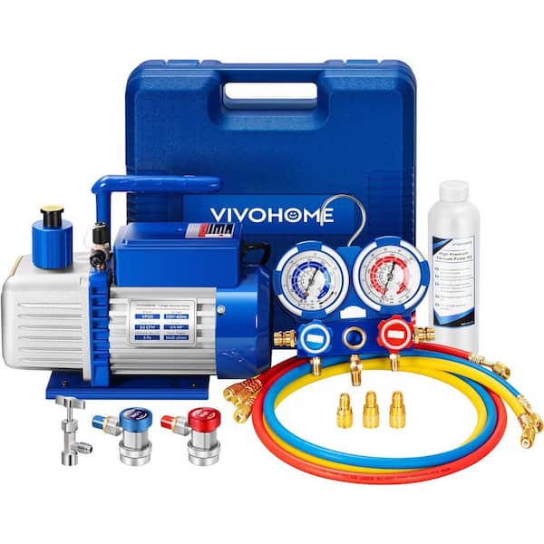 110-Volt 1/4 HP 3.5 CFM Single Stage Rotary Vane Air Vacuum Pump Kit with AC Manifold Gauge