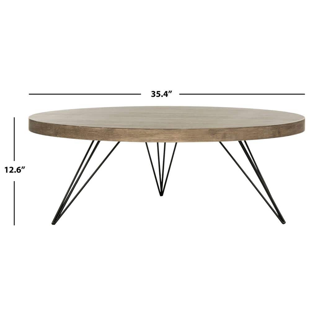 Alpine Light Brown 35" Round Wood and Metal Coffee Table