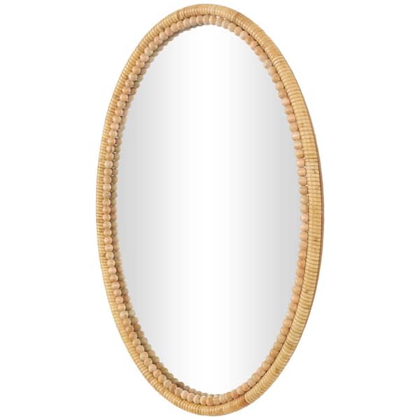 Litton Lane 28 in. W x 20 in. H Wrapped Oval Framed Brown Wall Mirror with Beaded Frame